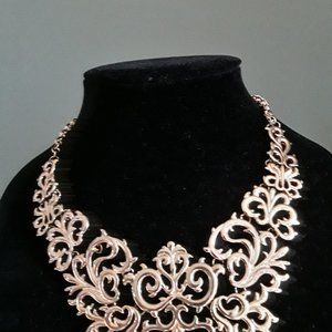 Vintage Fleur de Lis Inspired Brass Plated Base Metal Necklace